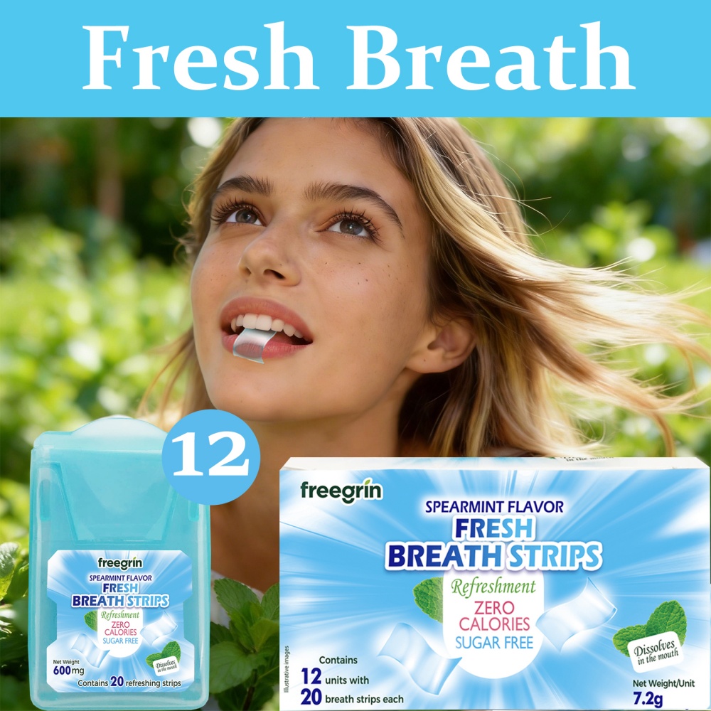 Teeth Whitening Instant - FREEGRIN Spearmint Flavored Fresh Breath Strips