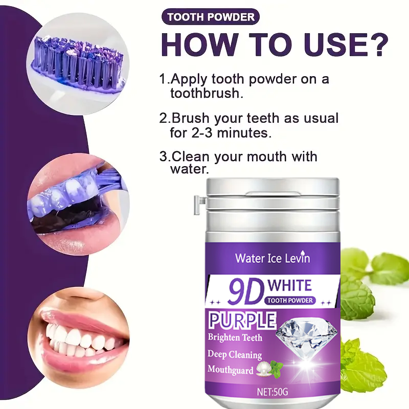9D White Purple Toothpowder. B - Teeth Whitening Instant ulasan dan harga