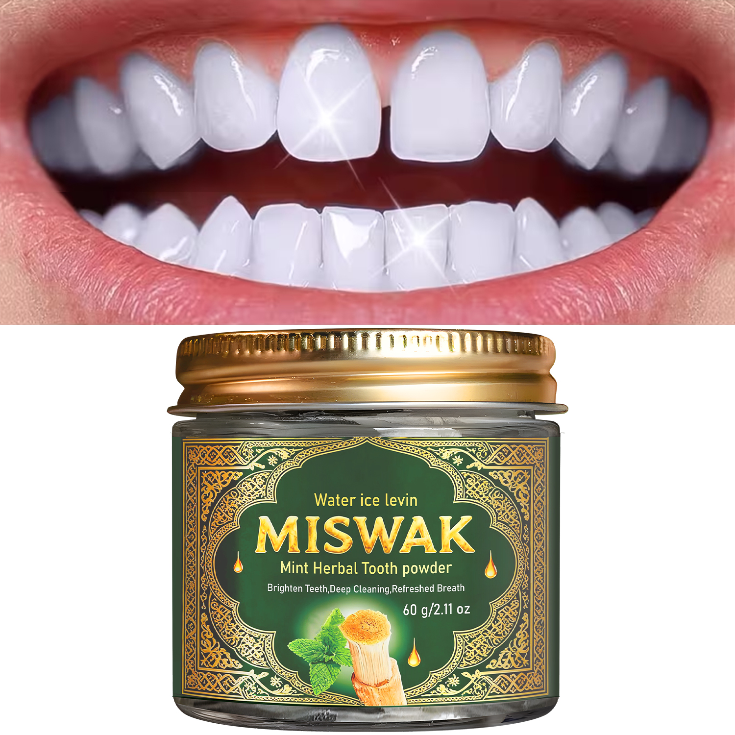 Miswak Mint Herbal Tooth Powde - Teeth Whitening Thailand ulasan dan harga