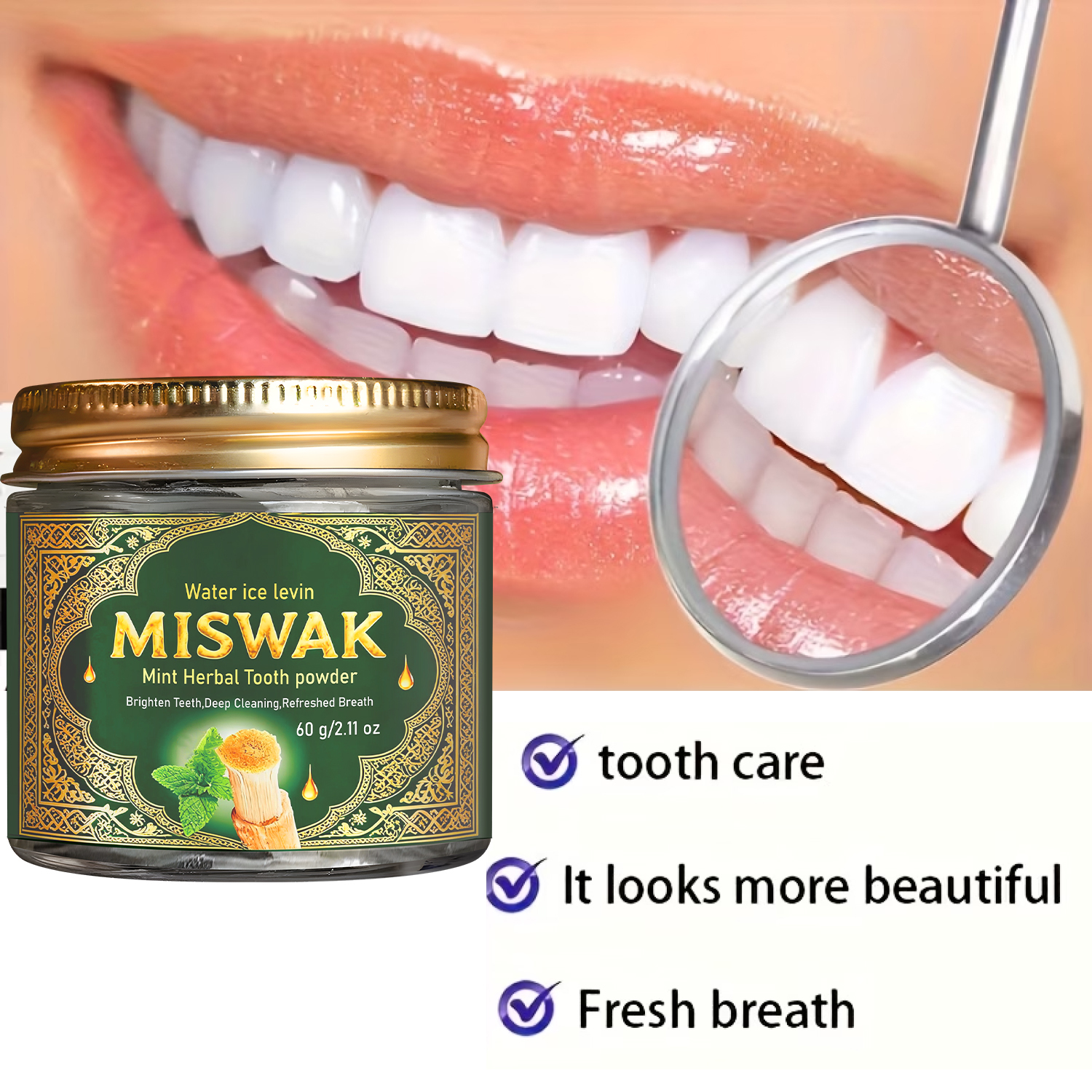 Miswak Mint Herbal Tooth Powde - Teeth Whitening Thailand ulasan dan harga